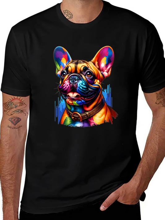 Vibrant French Bulldog Graphic Tee - Mens Black T-Shirt