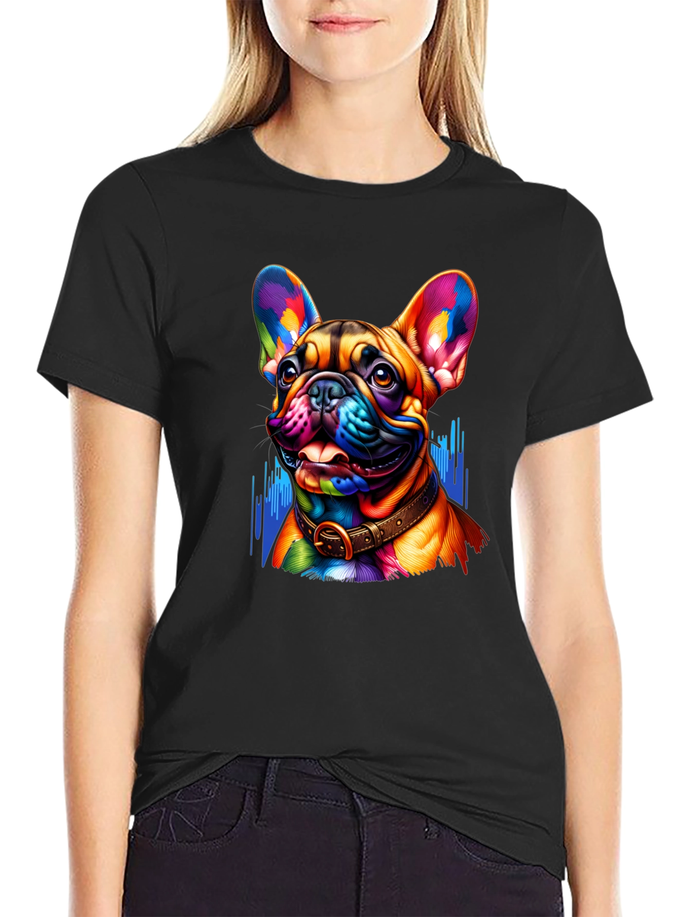 Vibrant French Bulldog Graphic Tee - Mens Black T-Shirt