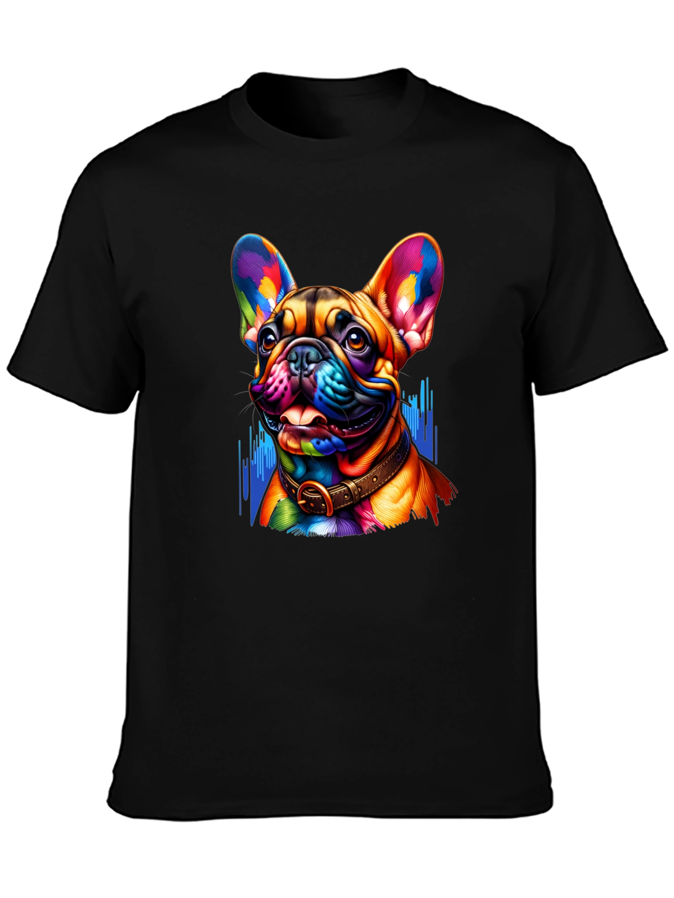 Vibrant French Bulldog Graphic Tee - Mens Black T-Shirt