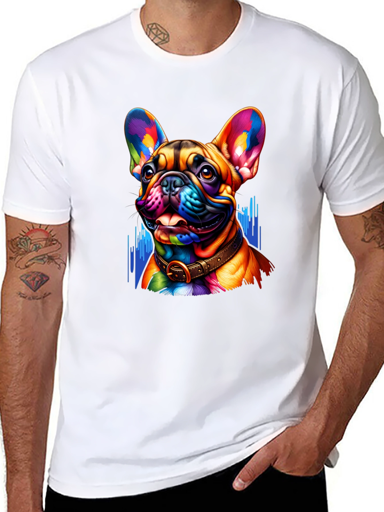 Vibrant French Bulldog Graphic Tee - Mens Black T-Shirt