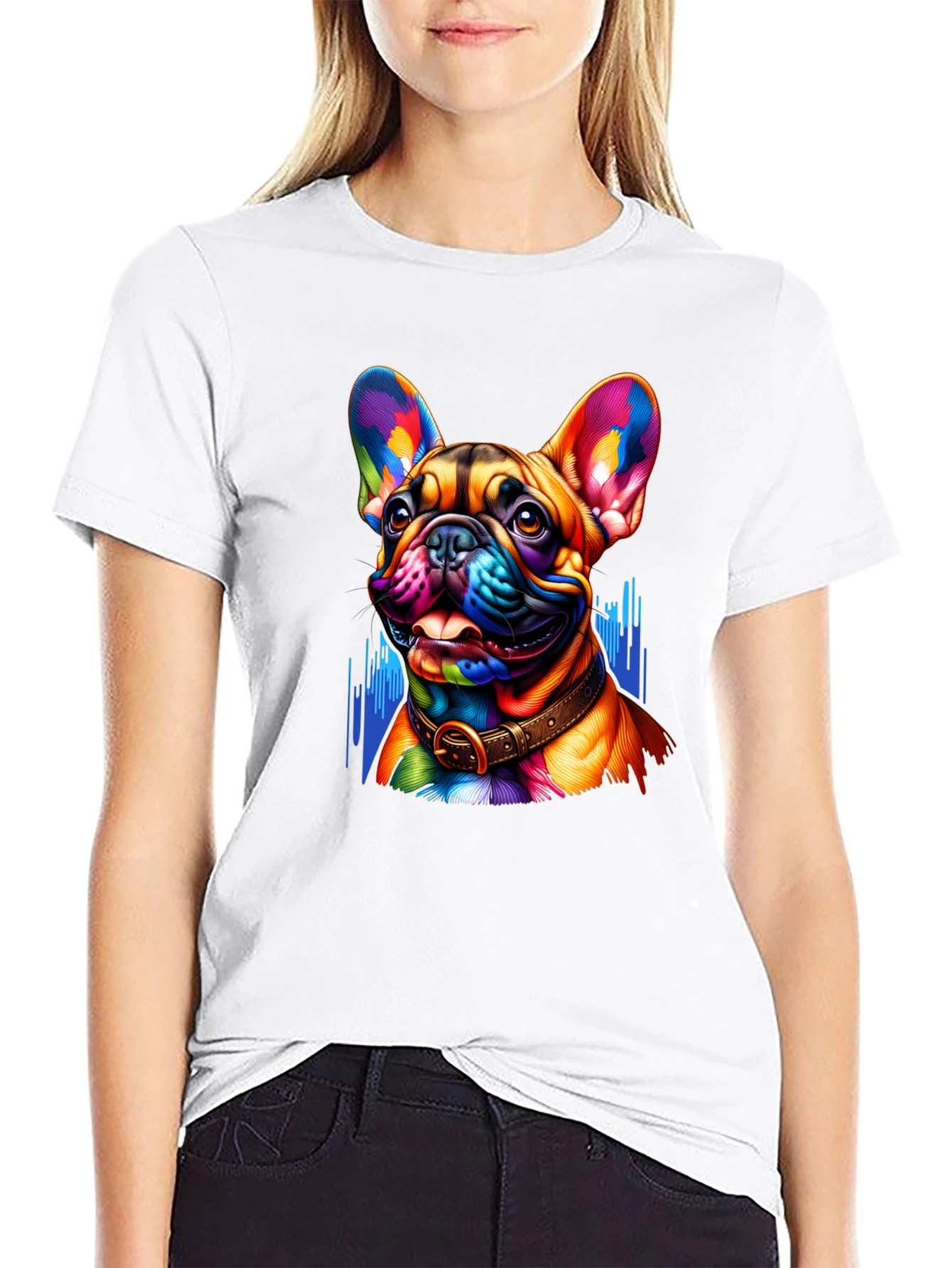 Vibrant French Bulldog Graphic Tee - Mens Black T-Shirt
