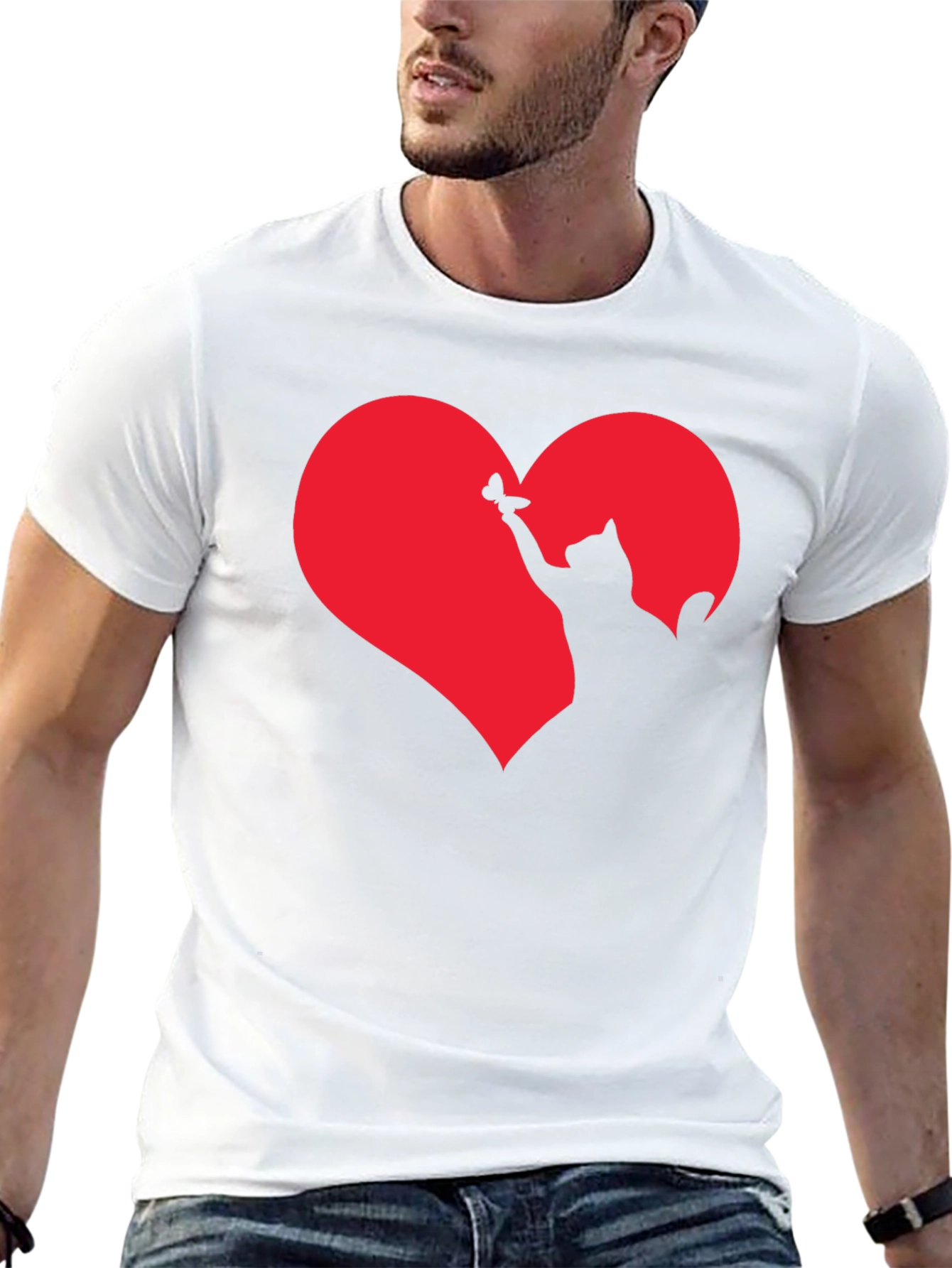 Cat Heart Graphic T-Shirt - Black