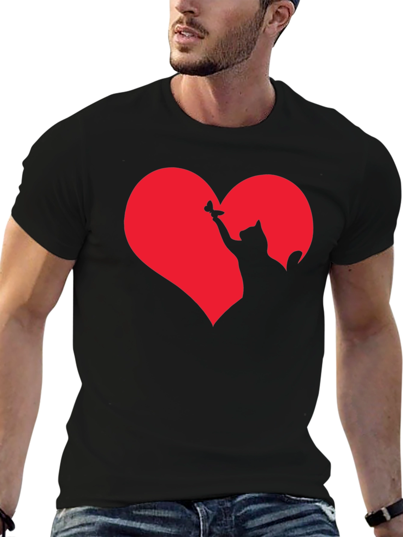 Cat Heart Graphic T-Shirt - Black