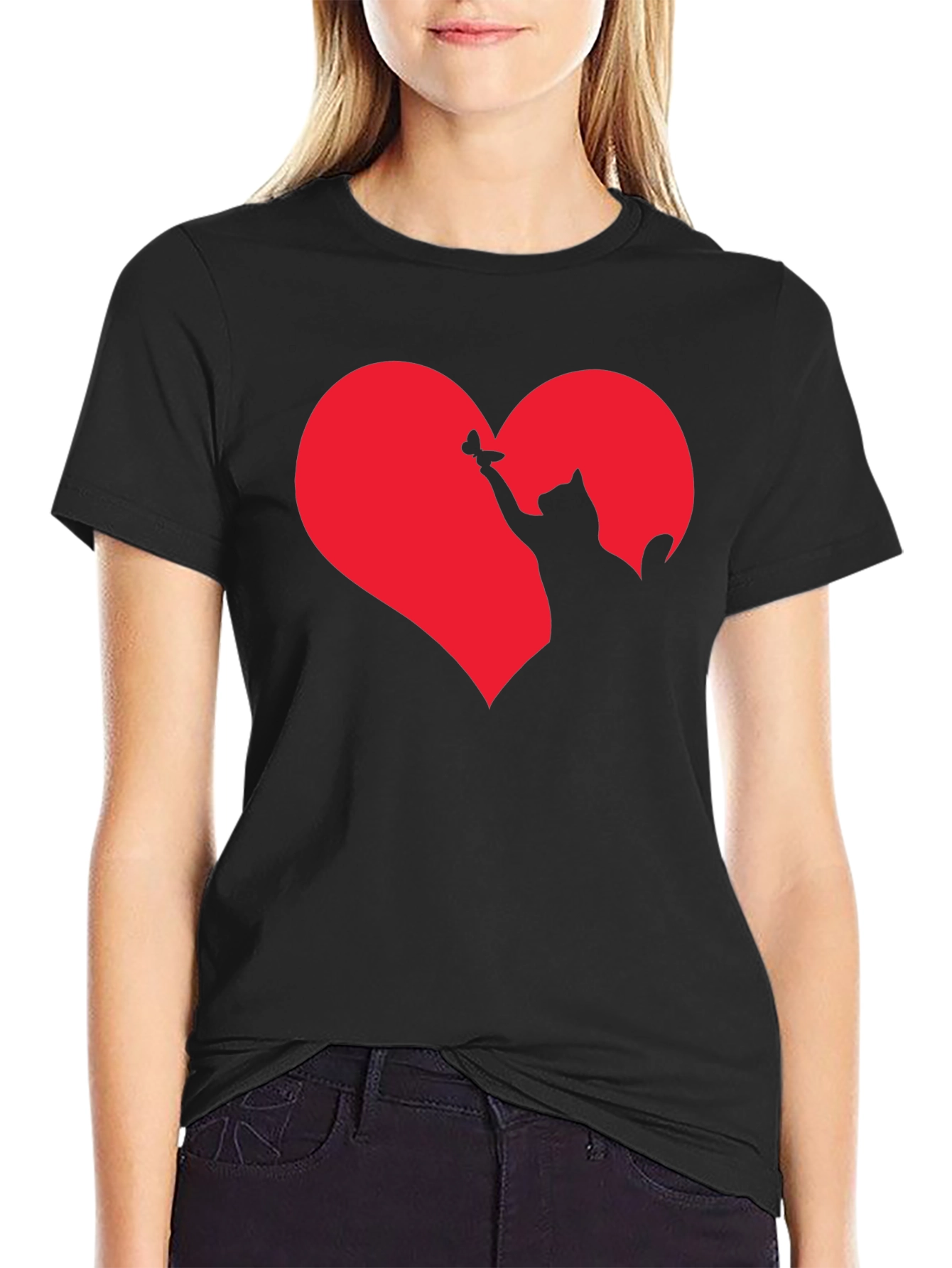 Cat Heart Graphic T-Shirt - Black