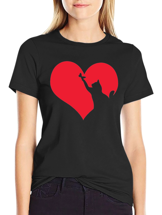Cat Heart Graphic T-Shirt - Black