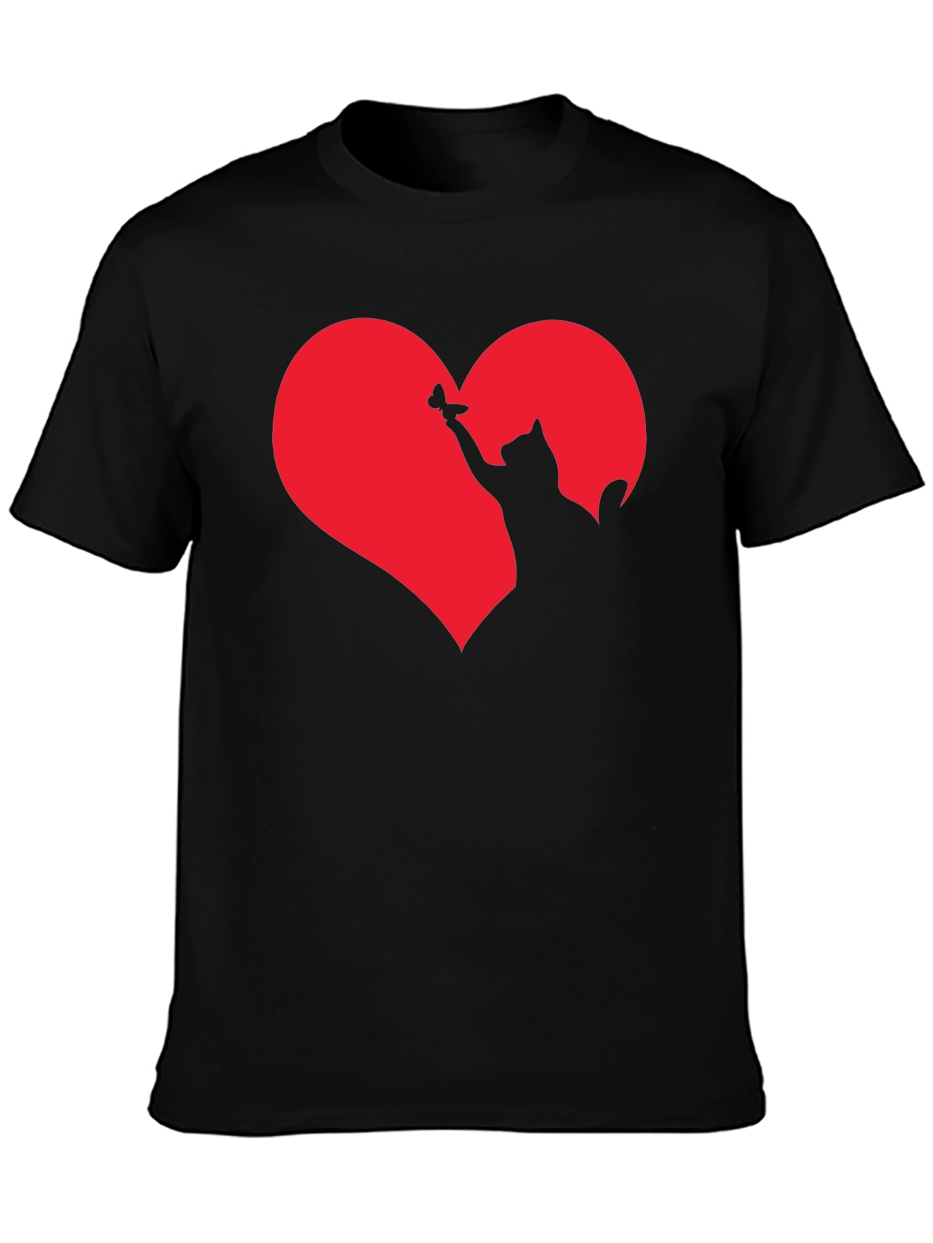 Cat Heart Graphic T-Shirt - Black