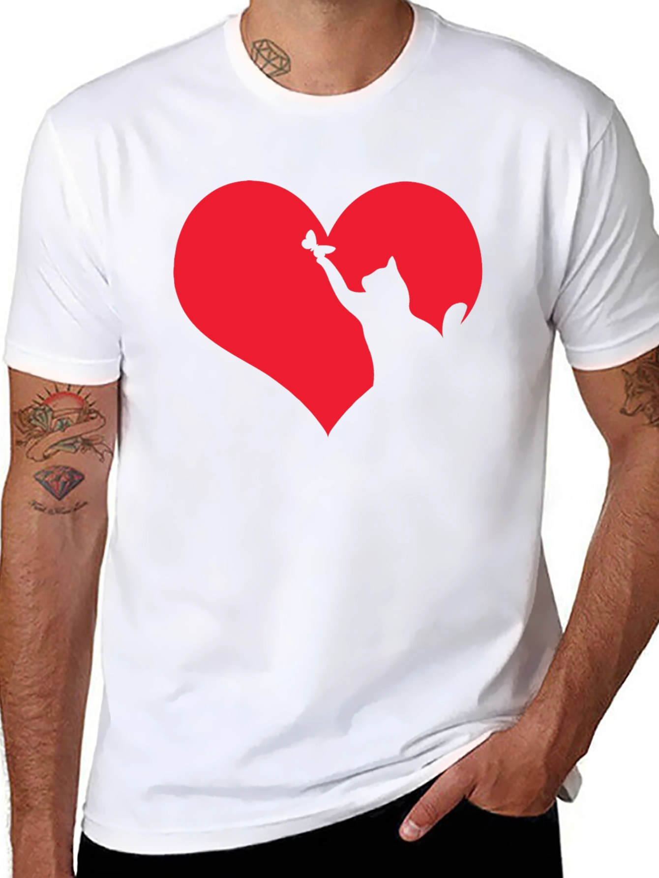 Cat Heart Graphic T-Shirt - Black