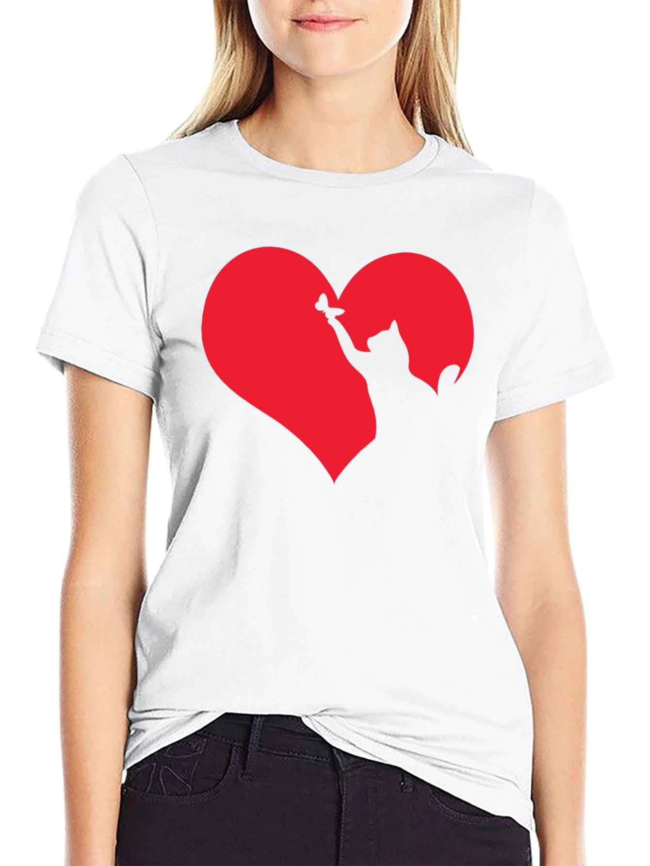 Cat Heart Graphic T-Shirt - Black