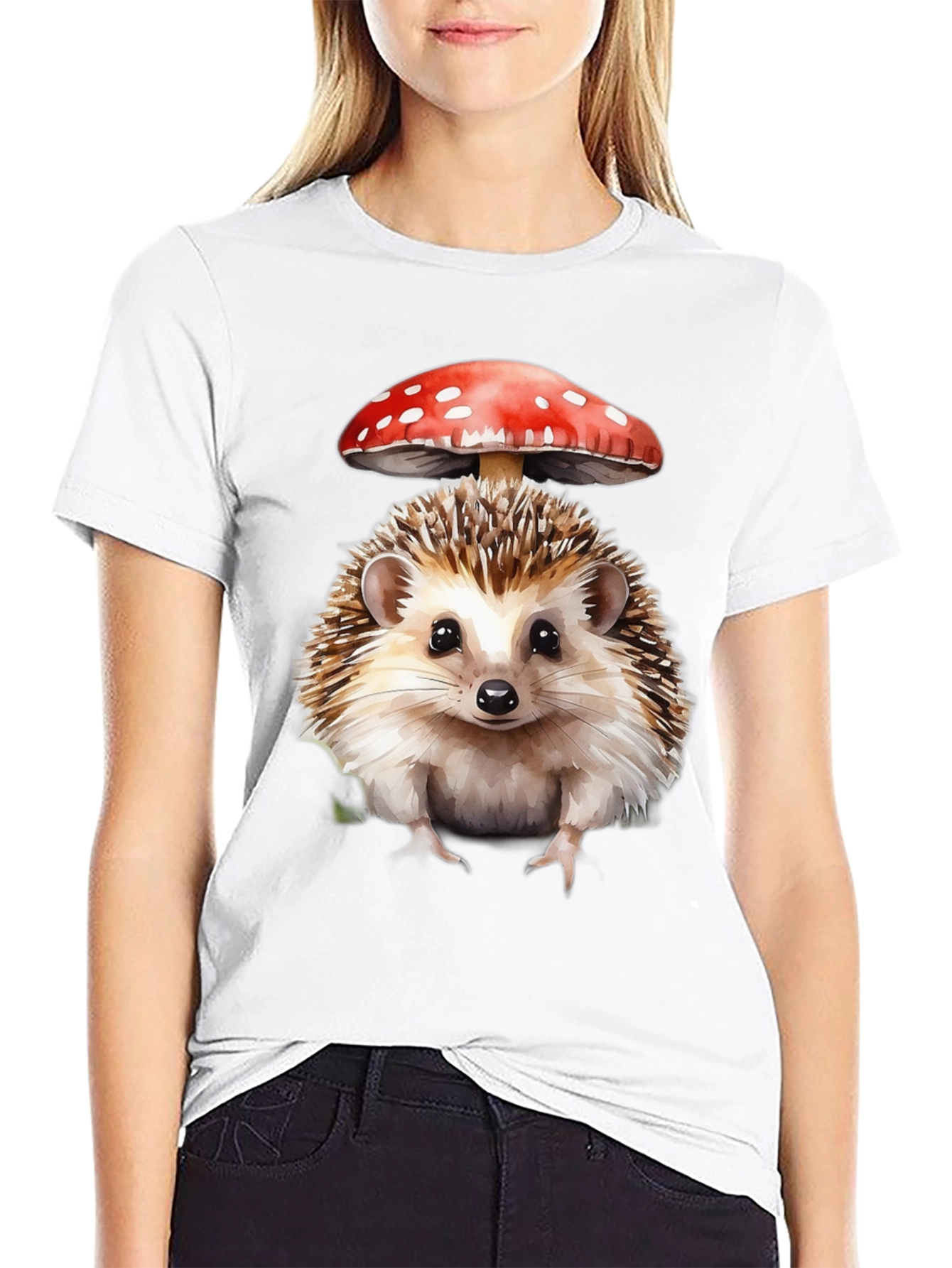 Hedgehog with Mushroom Hat Graphic T-Shirt