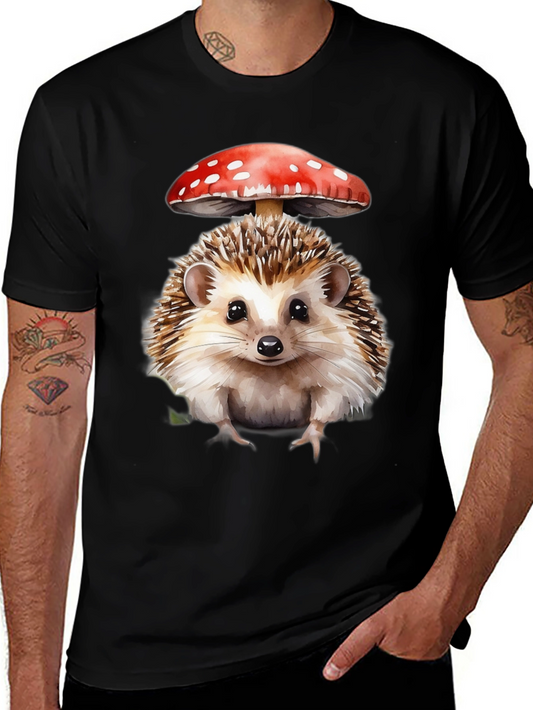 Hedgehog with Mushroom Hat Graphic T-Shirt