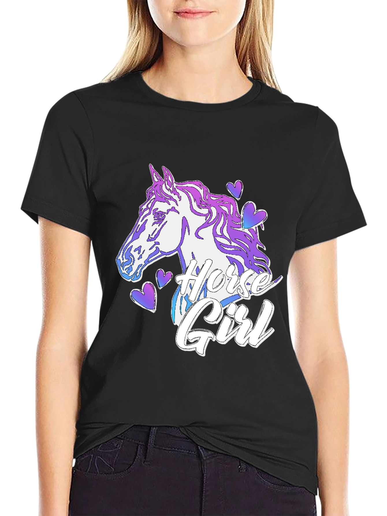 Horse Girl T-Shirt Black Cotton