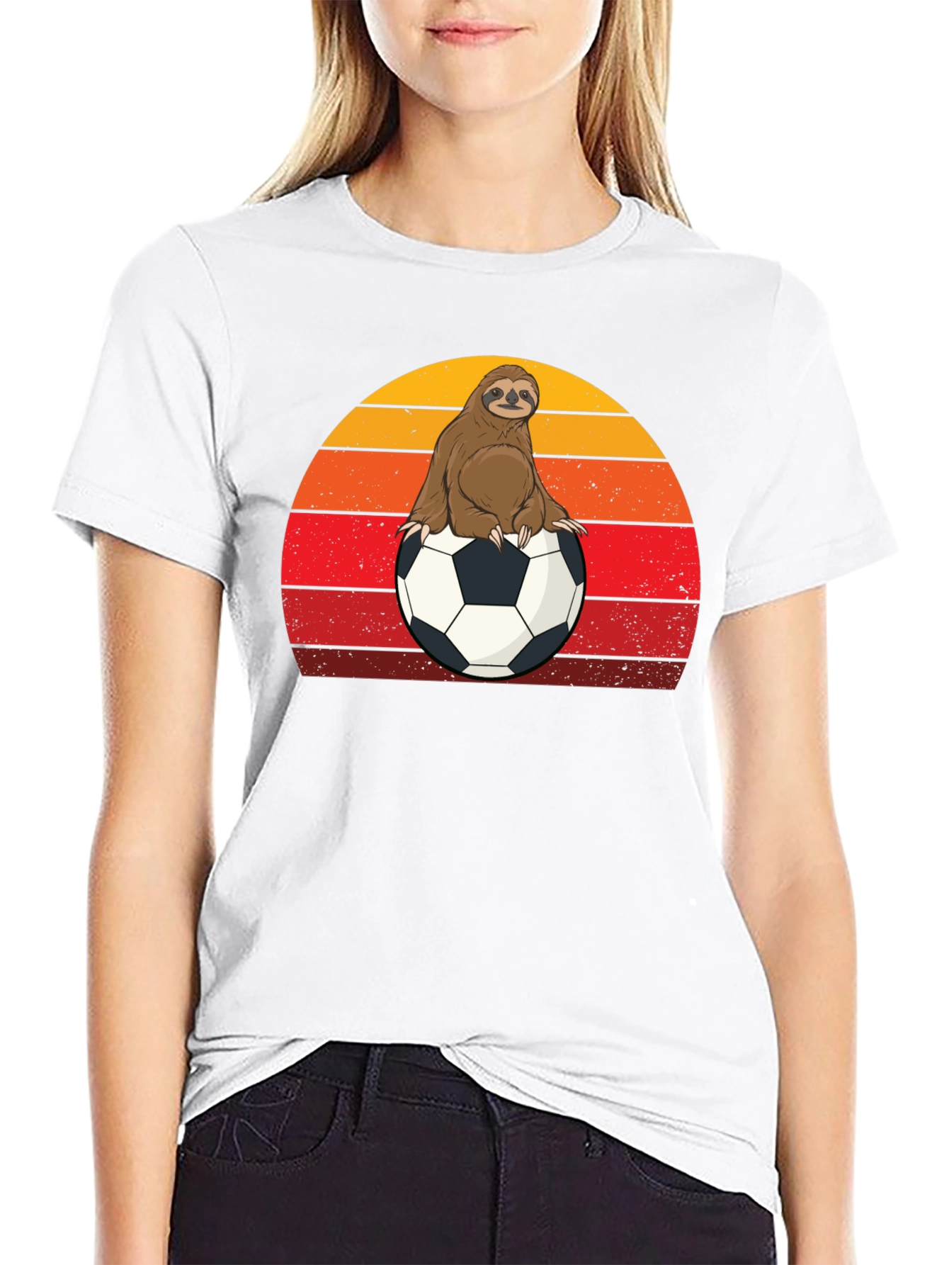 Sloth Soccer T-Shirt Retro Sunset Animal Tee