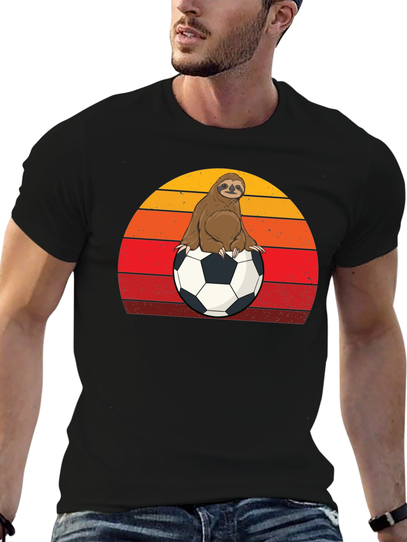Sloth Soccer T-Shirt Retro Sunset Animal Tee