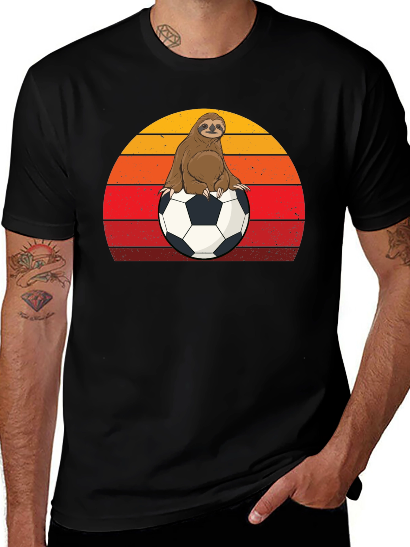 Sloth Soccer T-Shirt Retro Sunset Animal Tee