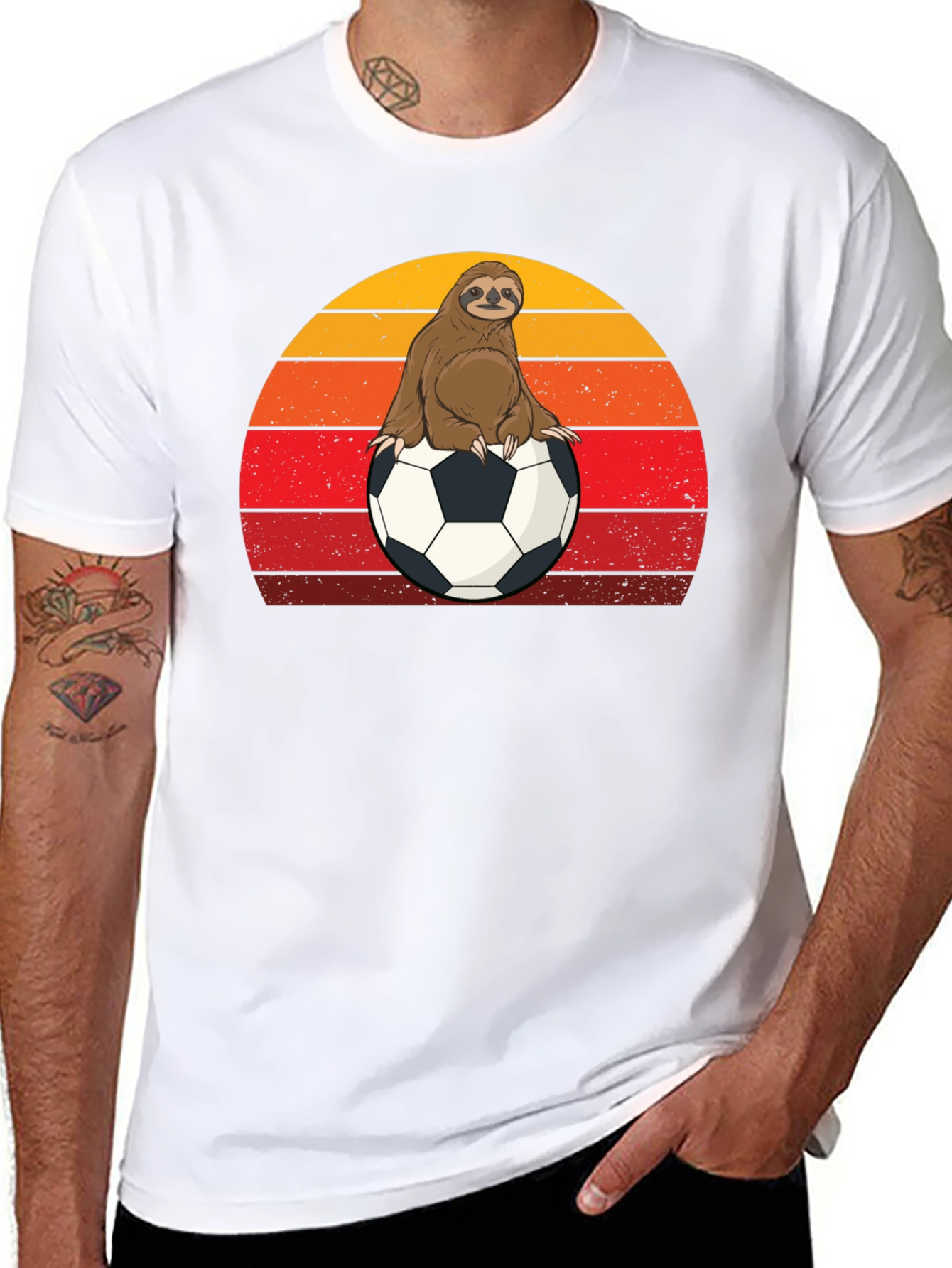 Sloth Soccer T-Shirt Retro Sunset Animal Tee