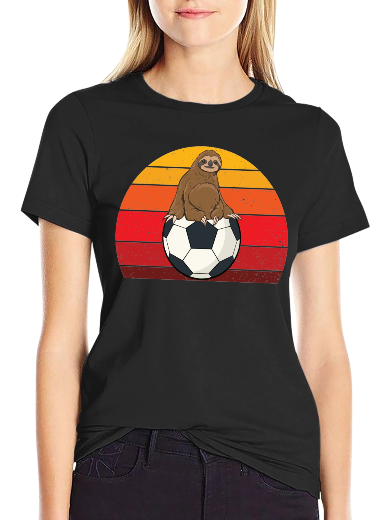 Sloth Soccer T-Shirt Retro Sunset Animal Tee