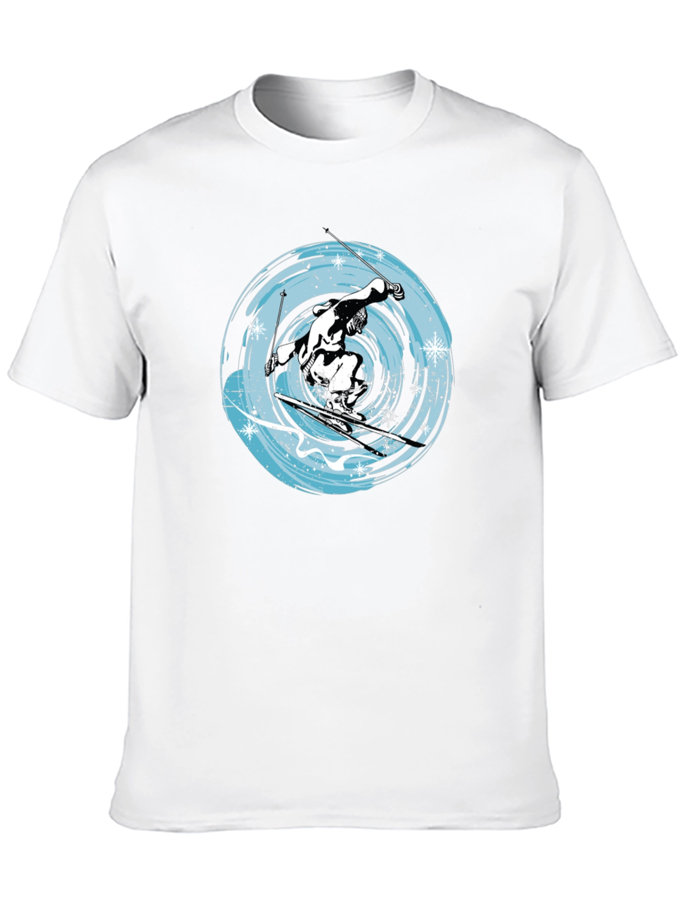 Skiing Graphic Tee - Black Cotton Blend Shirt