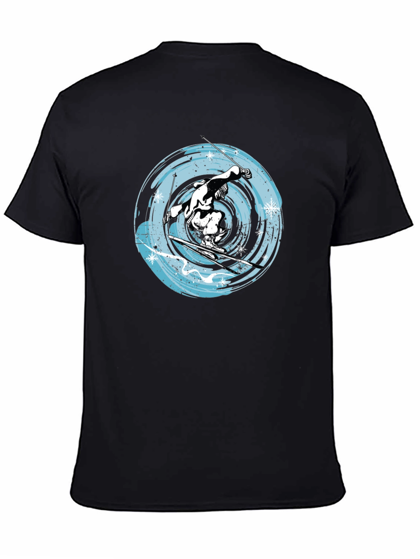 Skiing Graphic Tee - Black Cotton Blend Shirt