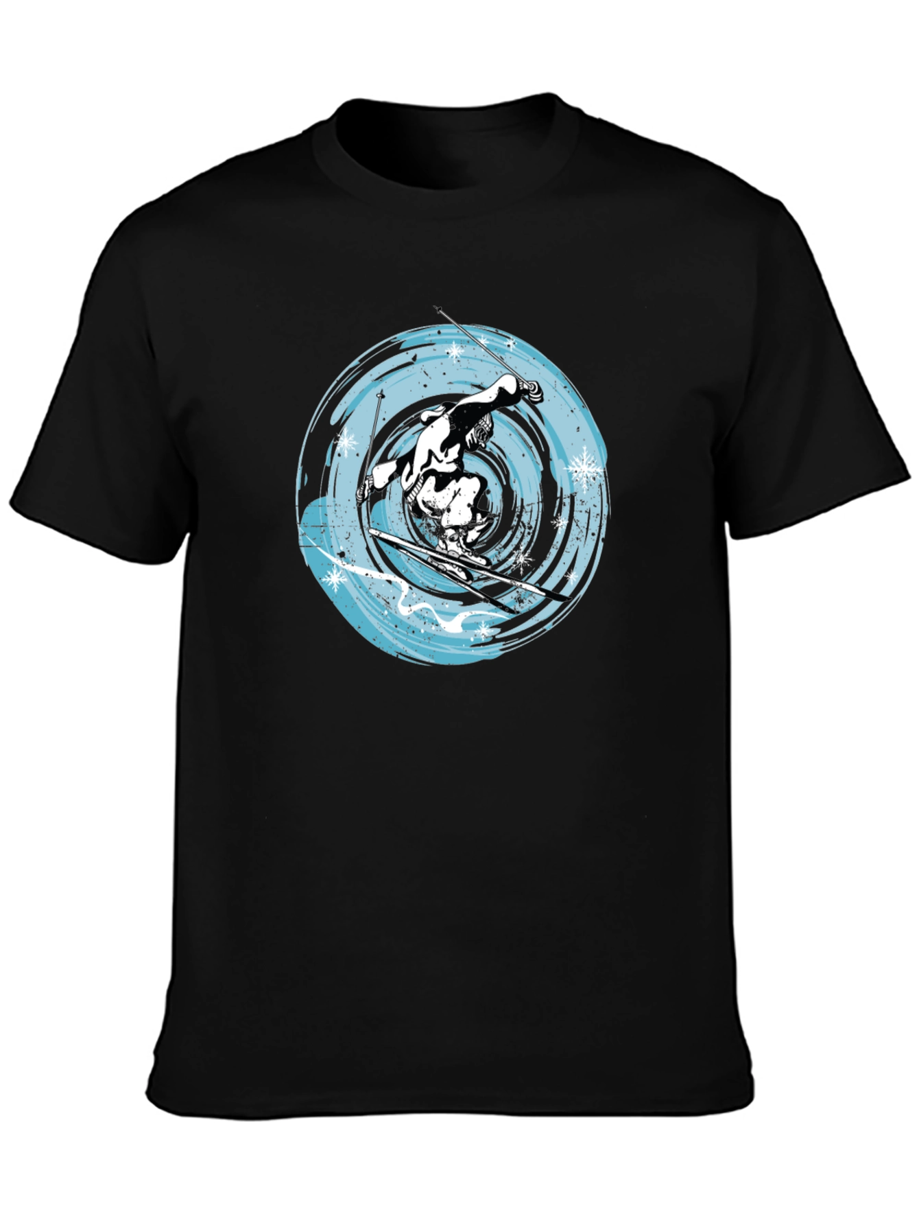 Skiing Graphic Tee - Black Cotton Blend Shirt