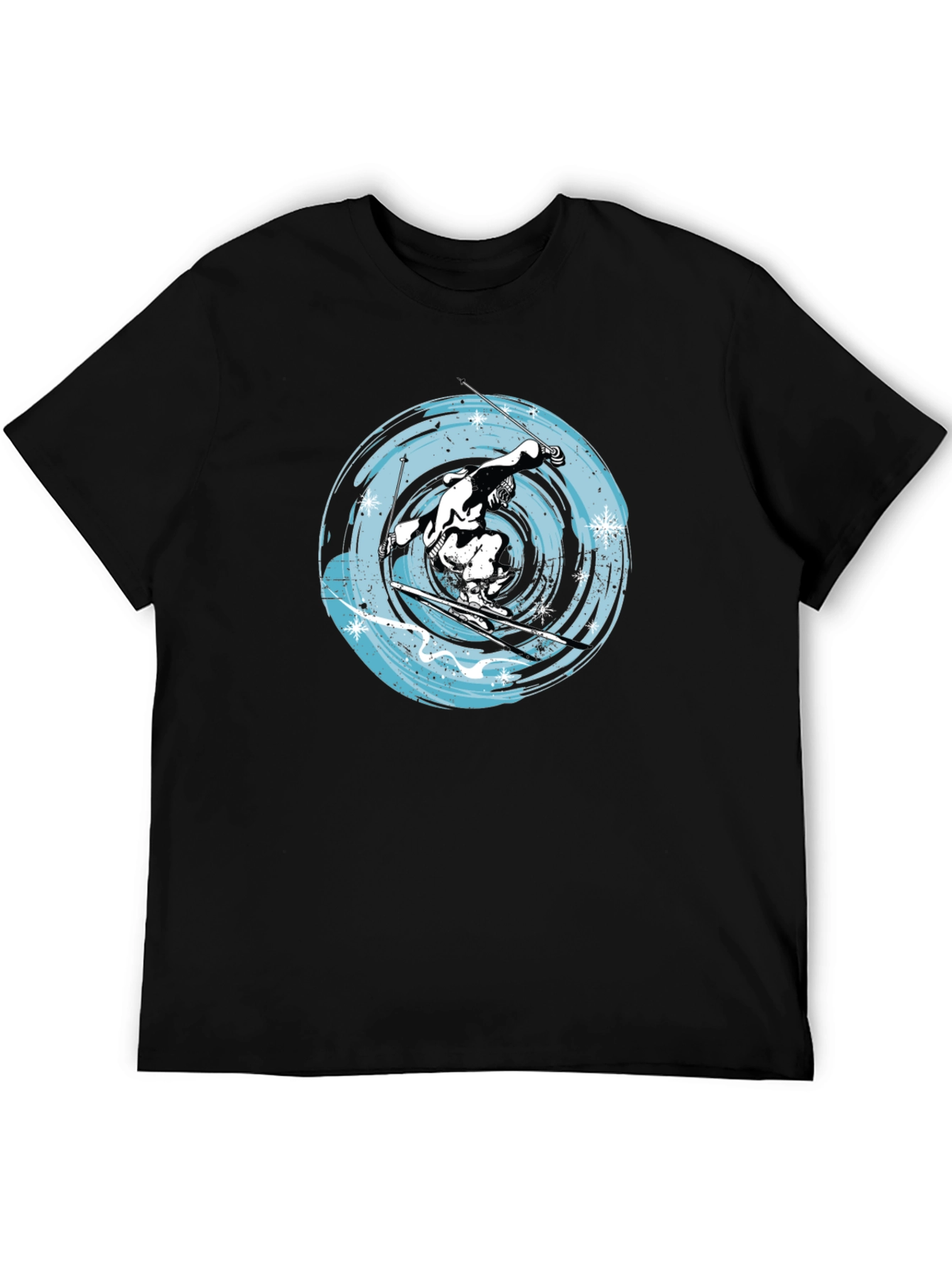 Skiing Graphic Tee - Black Cotton Blend Shirt