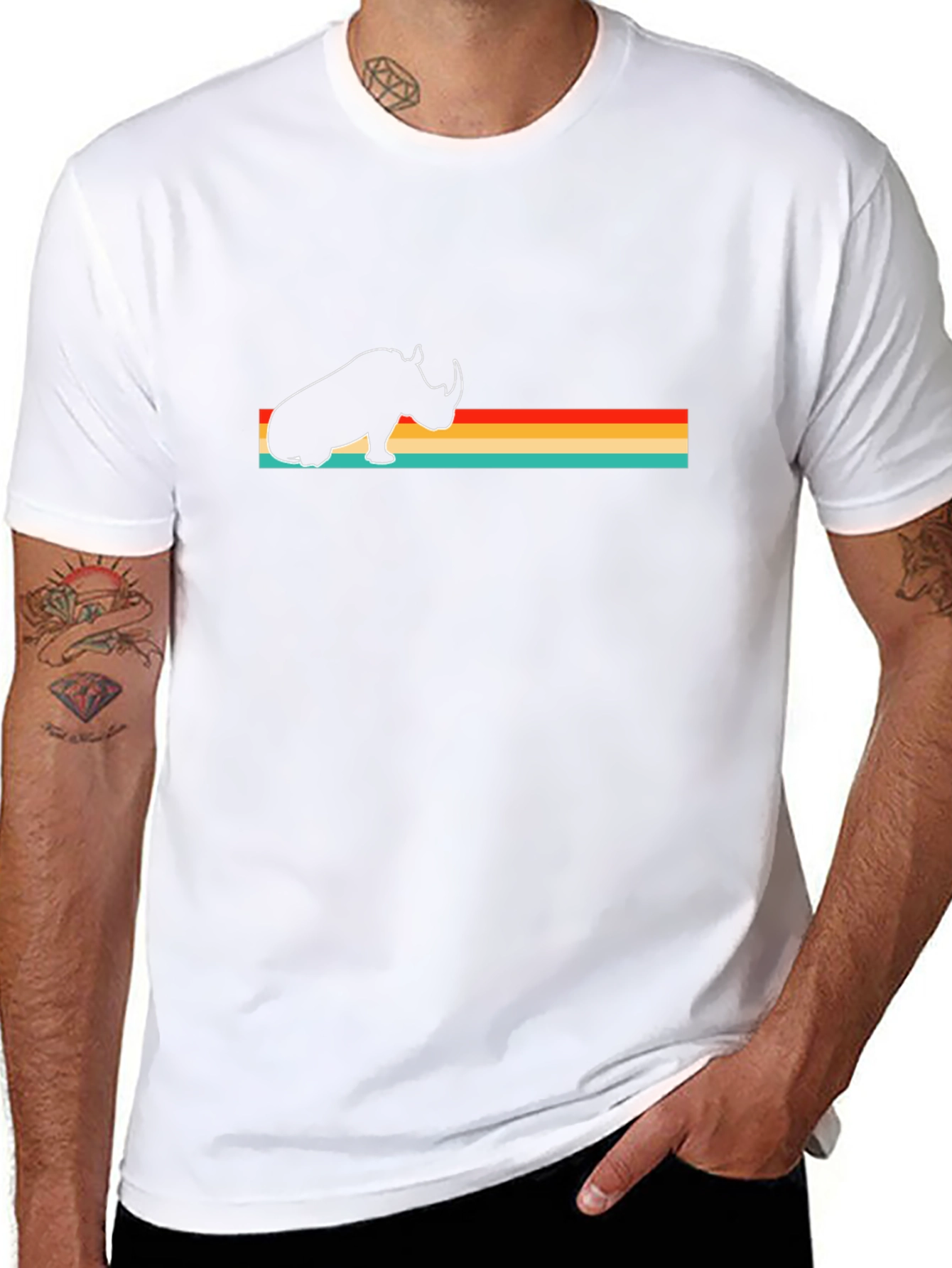 Retro Rhino Graphic Tee - Black Cotton T-Shirt