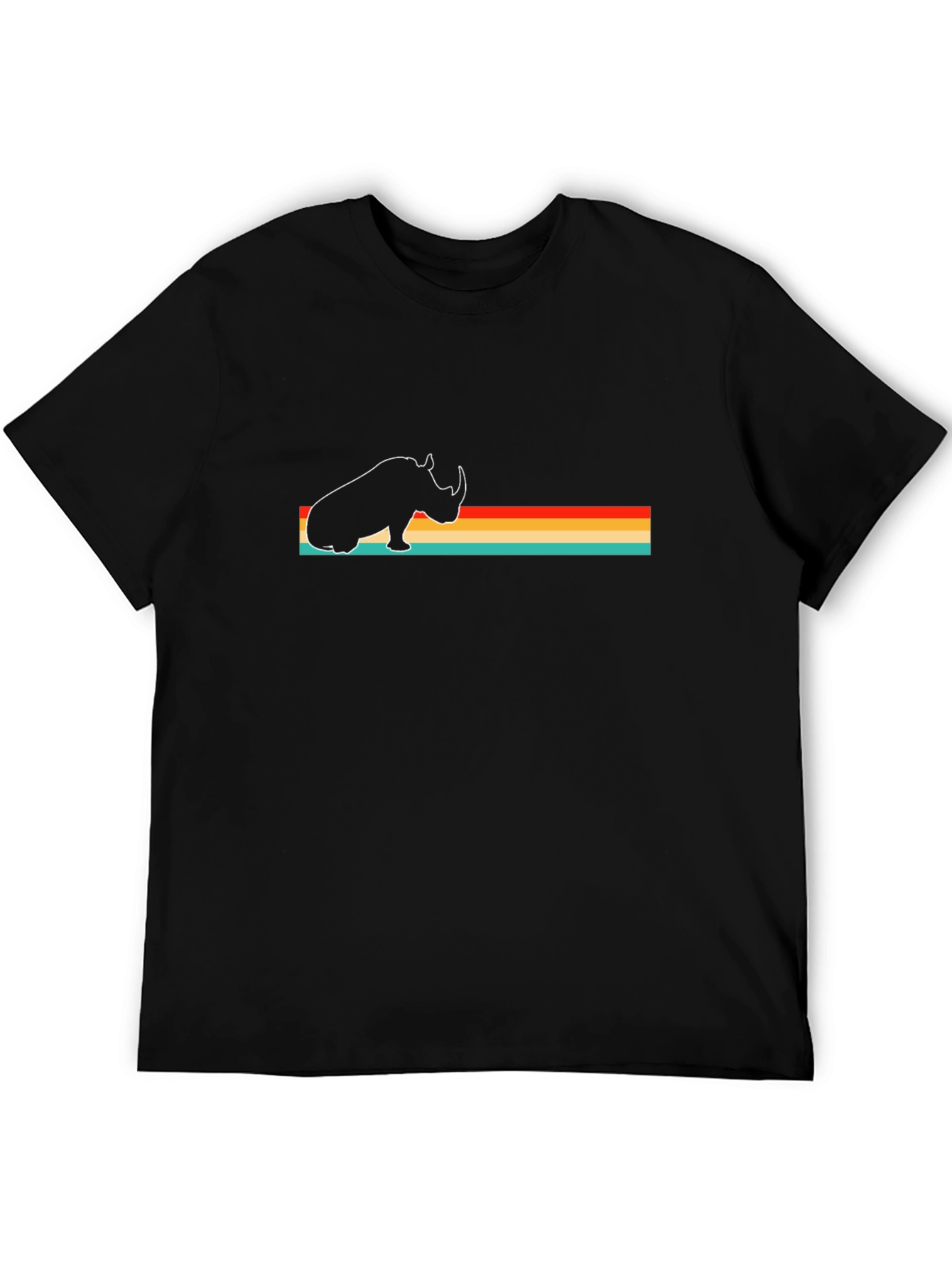 Retro Rhino Graphic Tee - Black Cotton T-Shirt